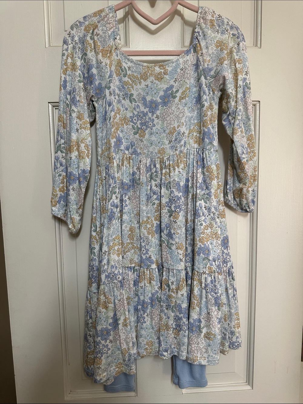 Angel Dear Blue and Cream Floral Cap Sleeve Dress and Legging